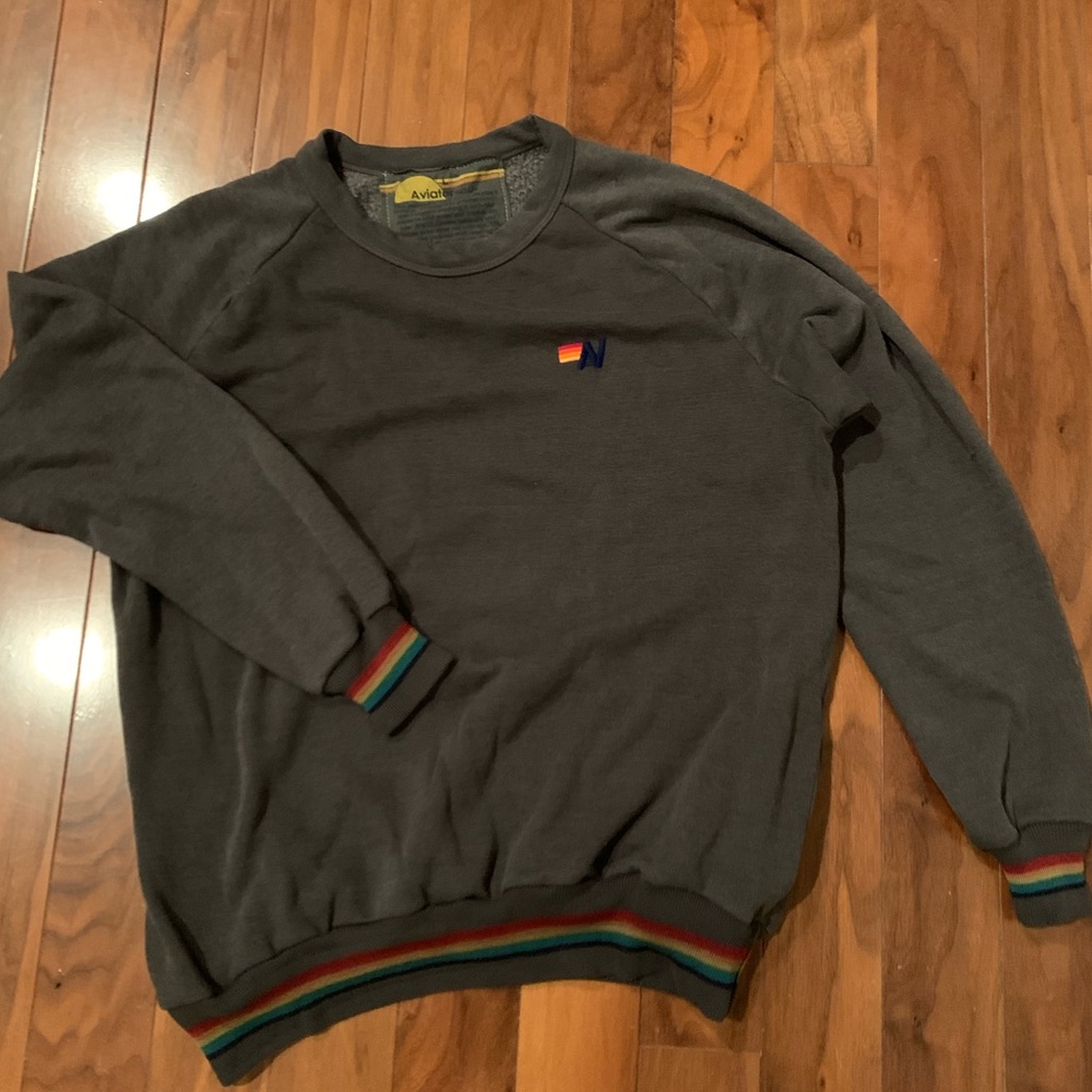 Aviator Nation Charcoal Gray Rainbow-Trim Crew Sweatshirt